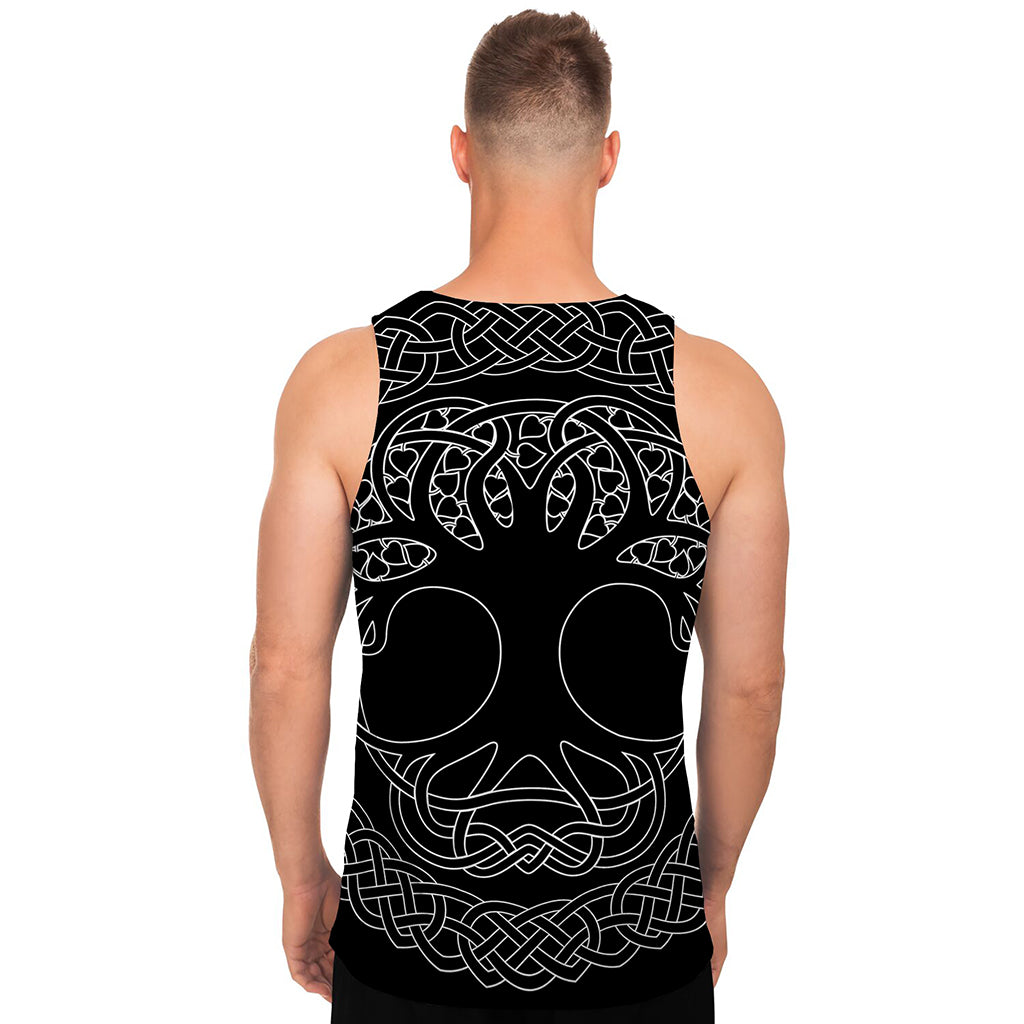 Black And White Viking Yggdrasil Print Men's Tank Top
