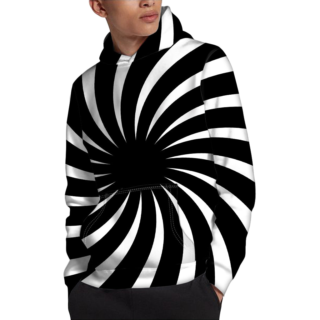 Black And White Vortex Swirl Print Pullover Hoodie
