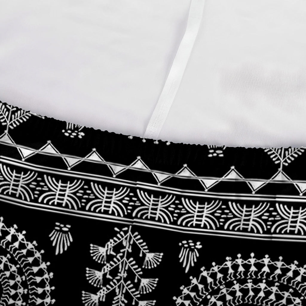 Black And White Warli Tribal Print Sofa Cover