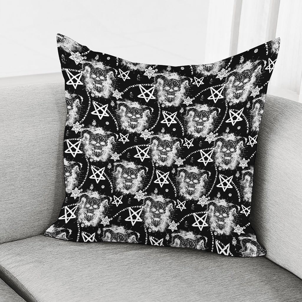 Black And White Wicca Devil Skull Print Pillow Cover