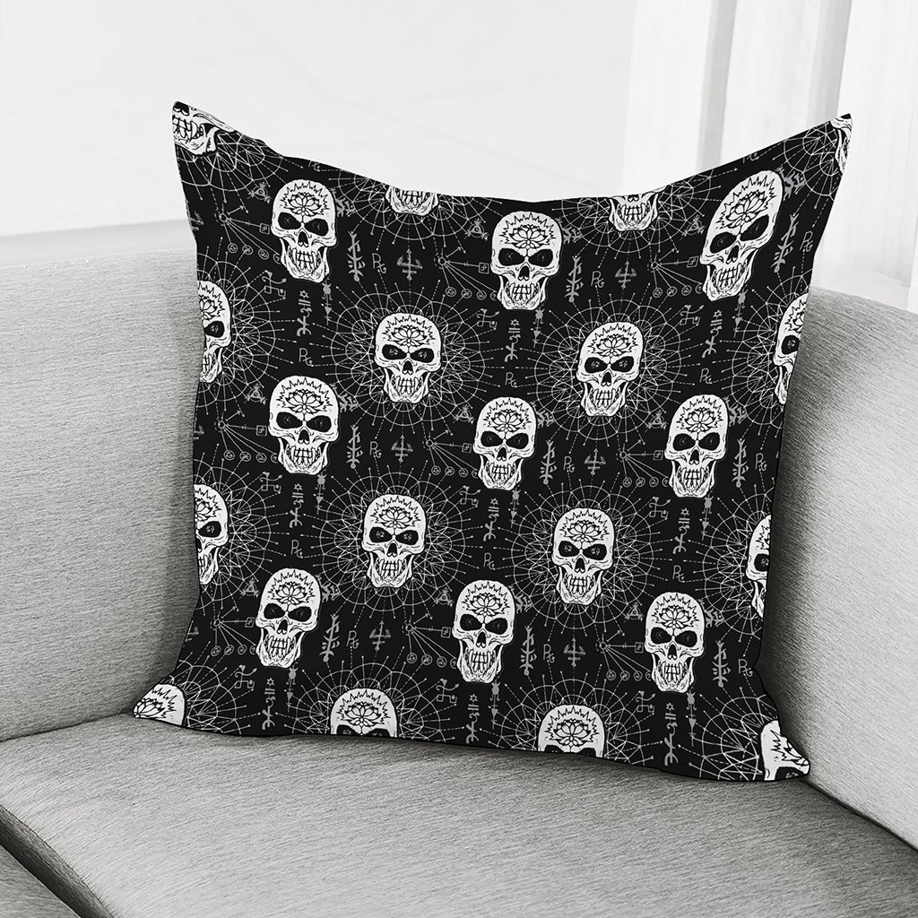 Black And White Wicca Evil Skull Print Pillow Cover