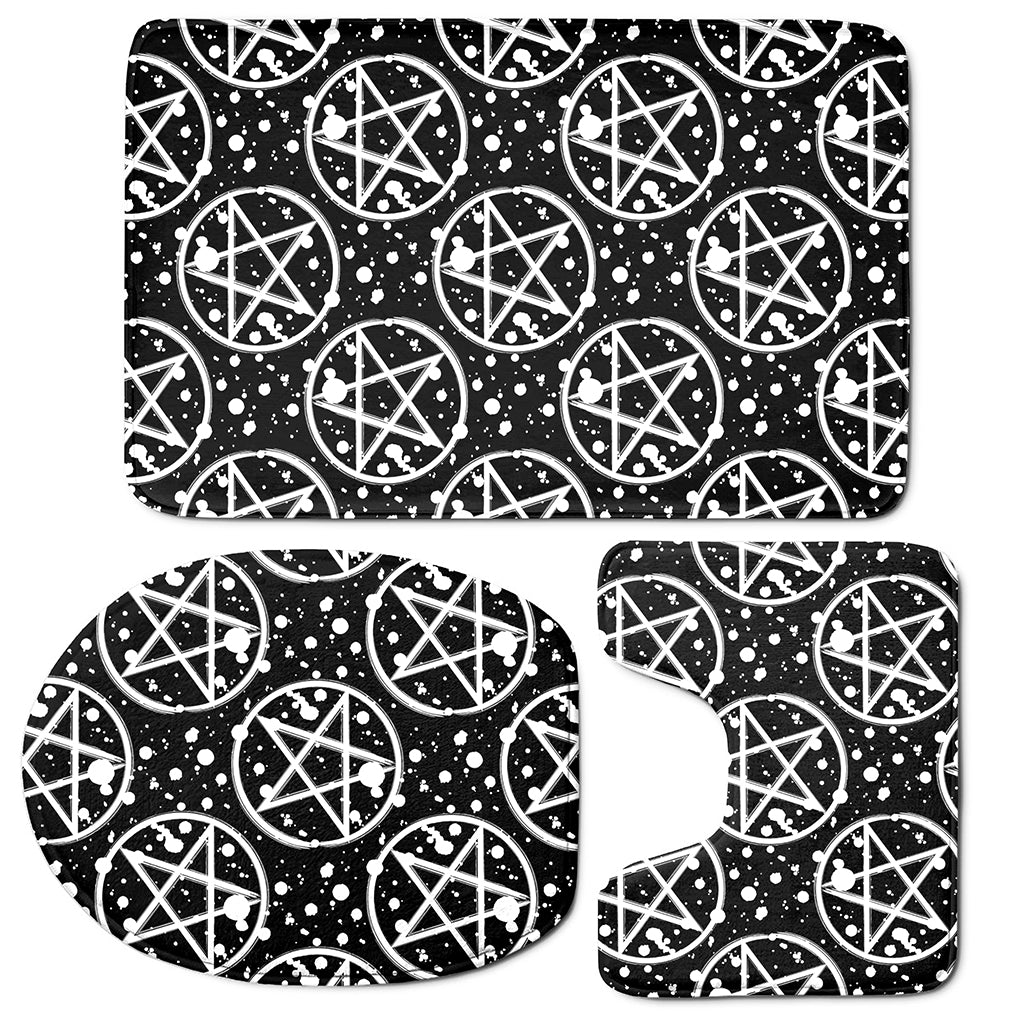 Black And White Wicca Pentagram Print 3 Piece Bath Mat Set