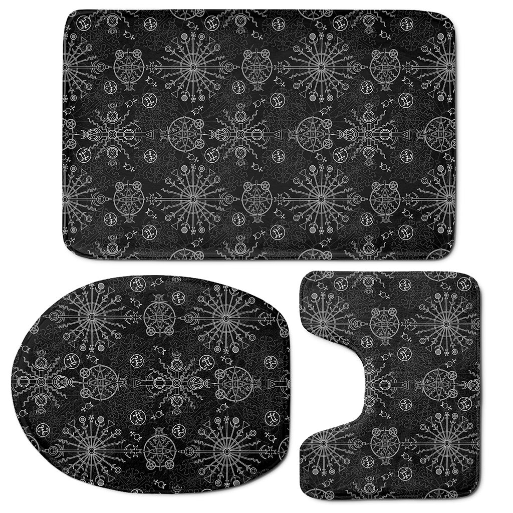 Black And White Wiccan Mystic Print 3 Piece Bath Mat Set