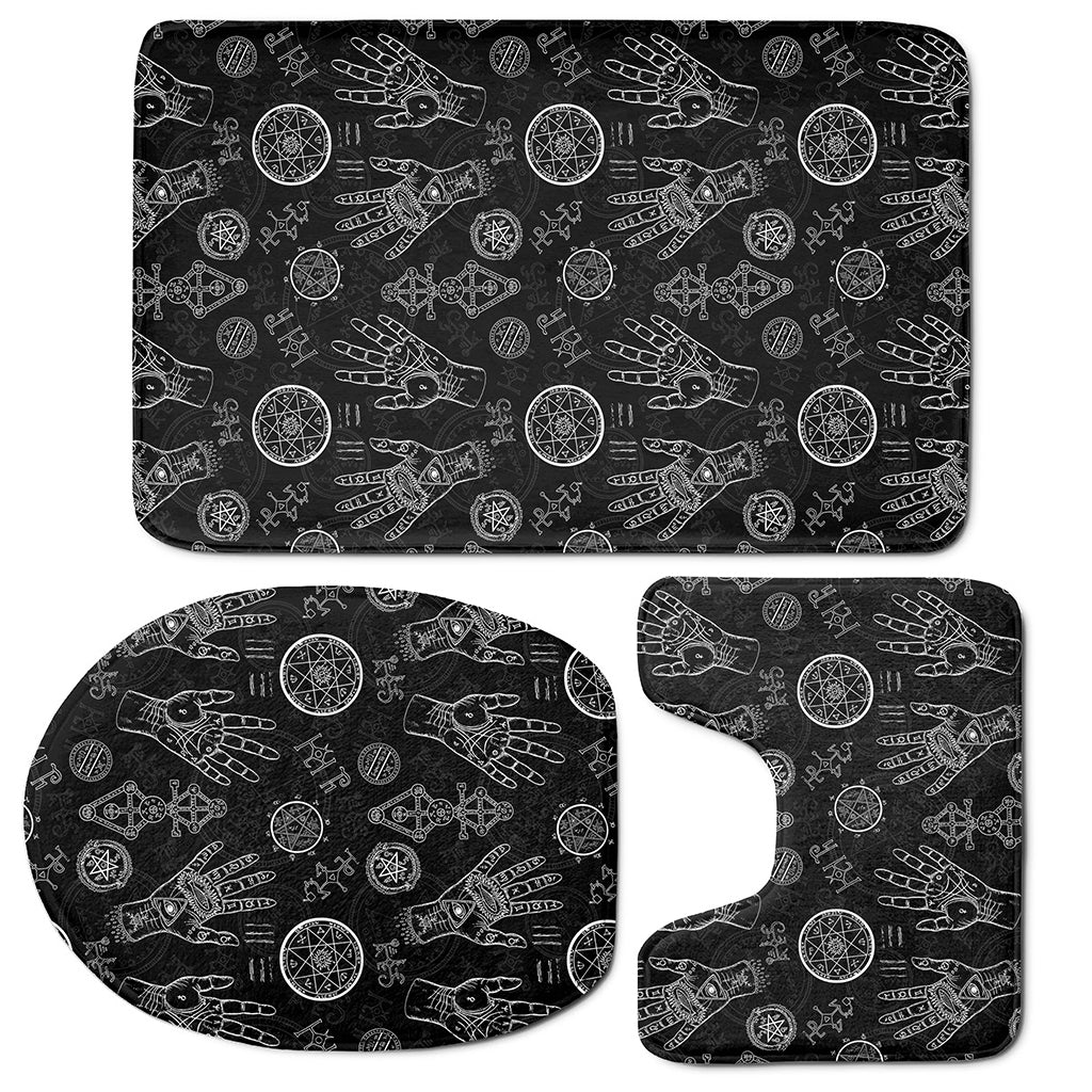 Black And White Wiccan Palmistry Print 3 Piece Bath Mat Set