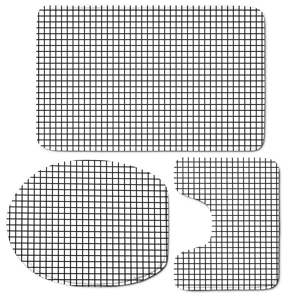 Black And White Windowpane Pattern Print 3 Piece Bath Mat Set