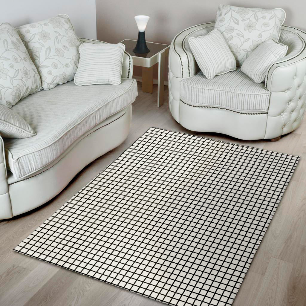 Black And White Windowpane Pattern Print Area Rug