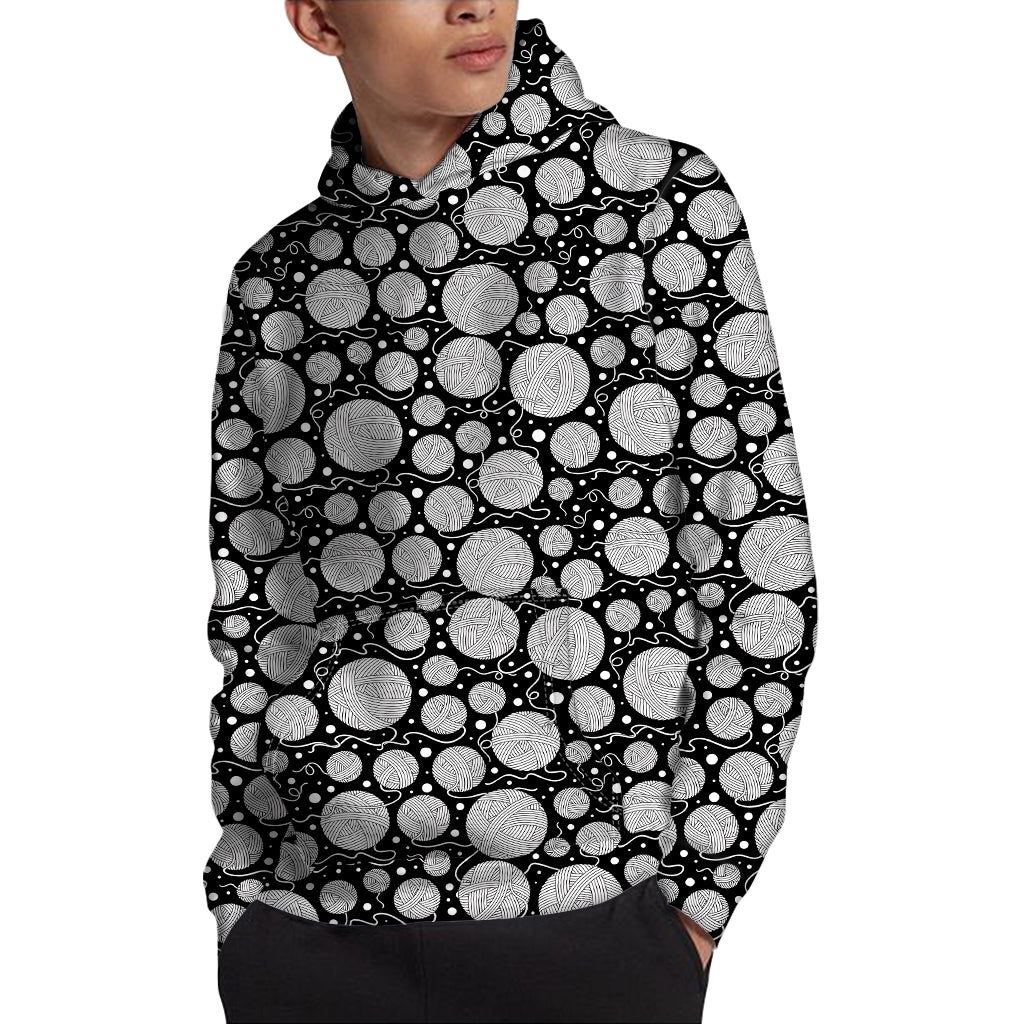 Black And White Yarn Pattern Print Pullover Hoodie