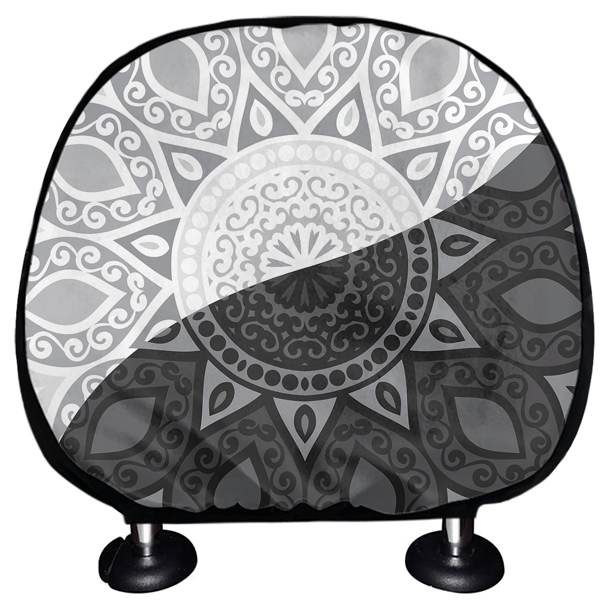 Black And White Yin Yang Mandala Print Car Headrest Covers