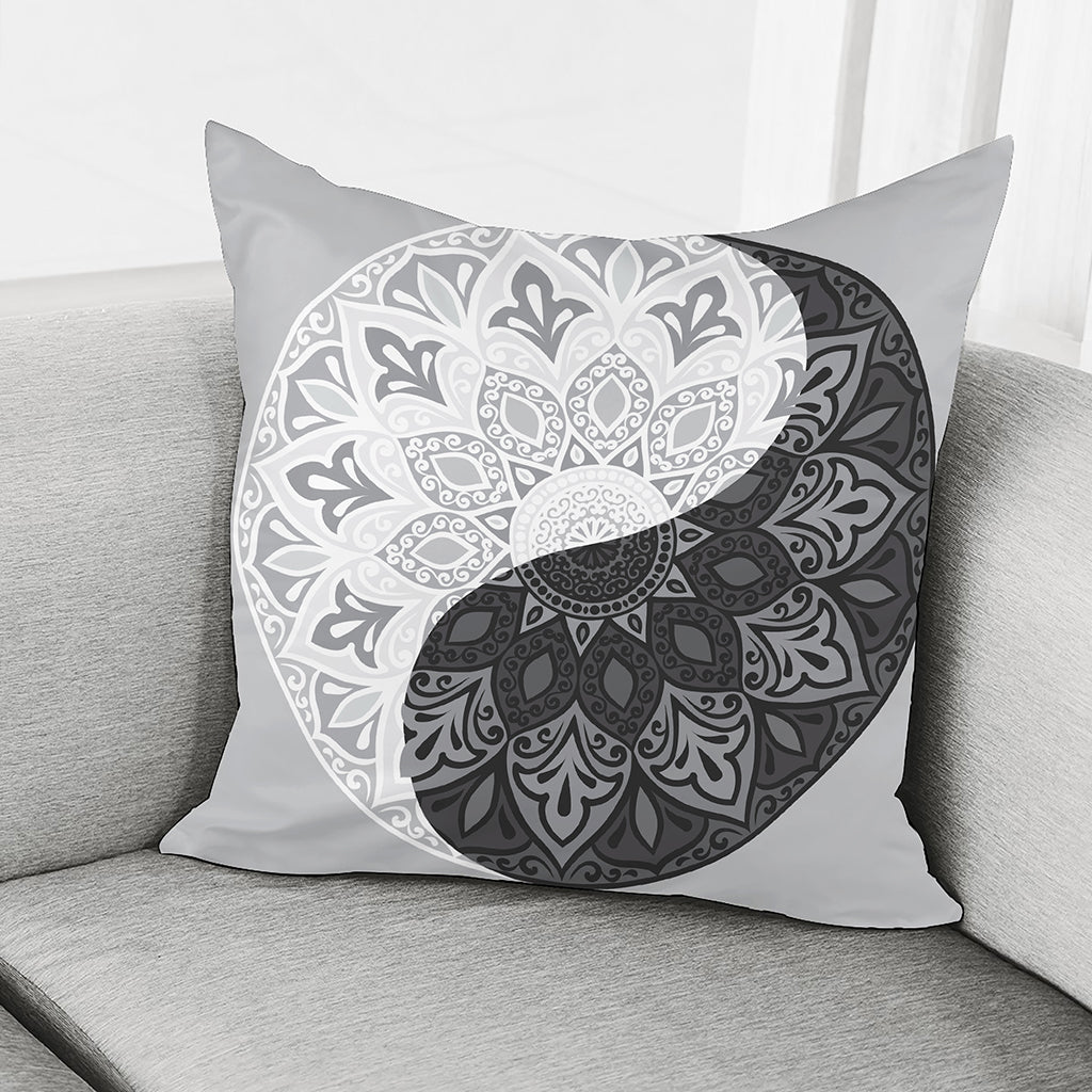 Black And White Yin Yang Mandala Print Pillow Cover