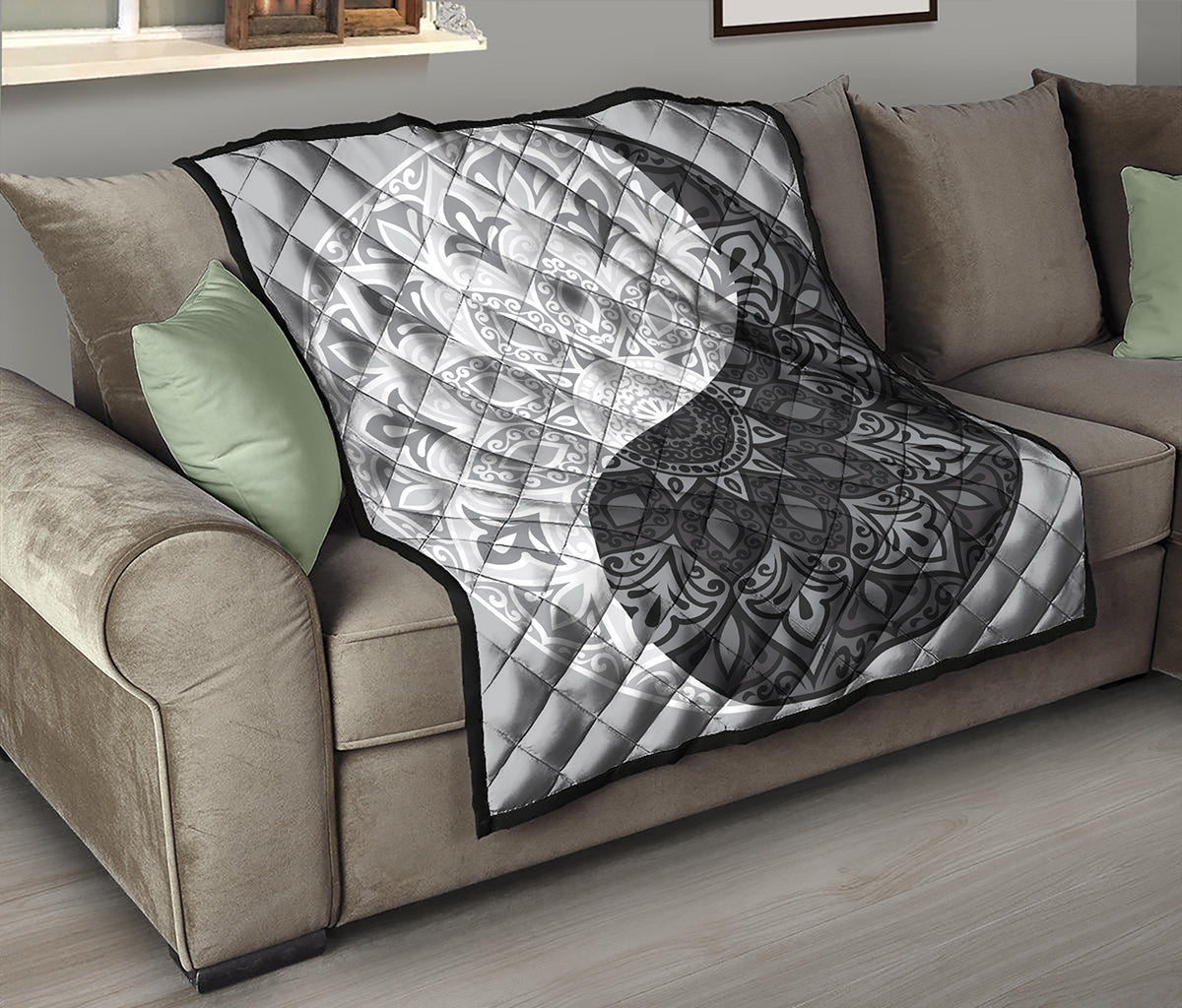 Black And White Yin Yang Mandala Print Quilt