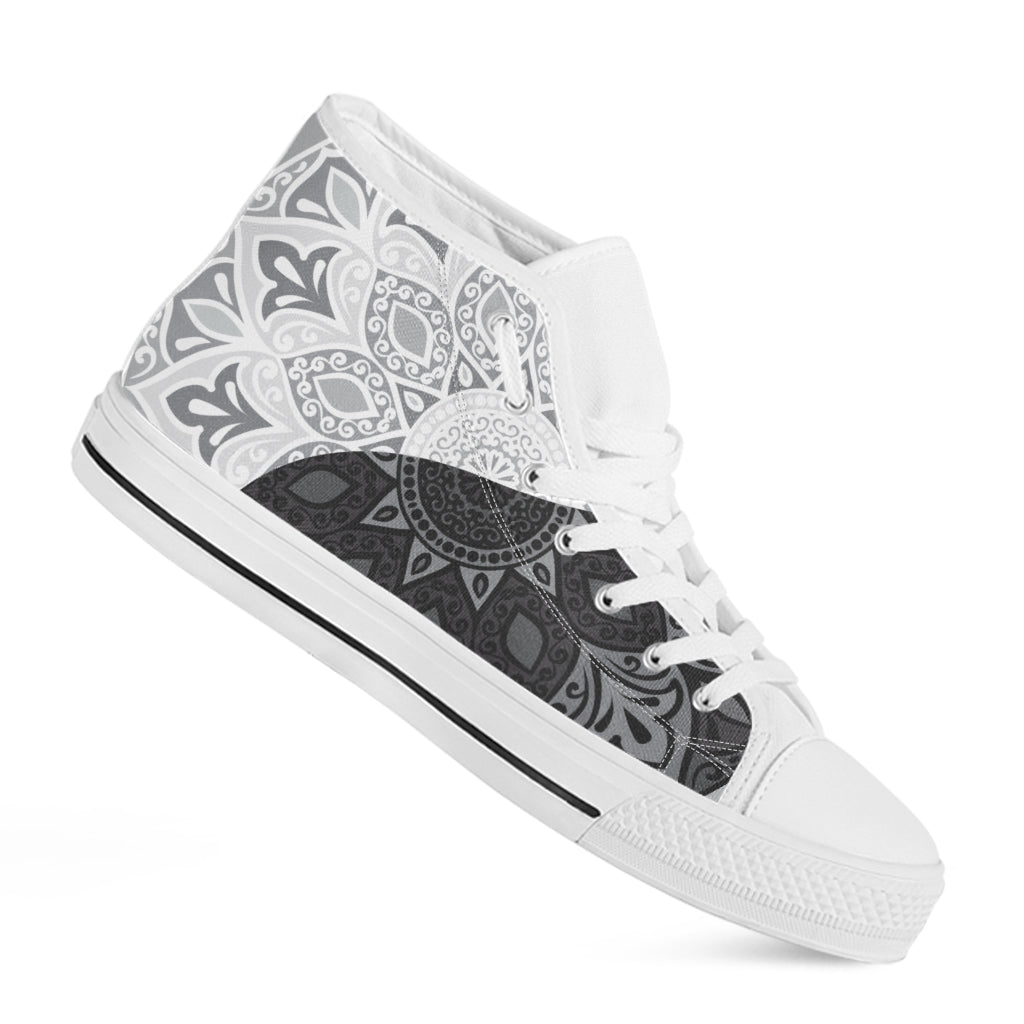 Black And White Yin Yang Mandala Print White High Top Shoes