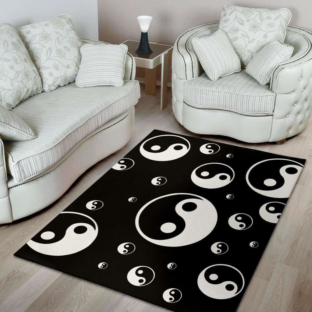 Black And White Yin Yang Pattern Print Area Rug