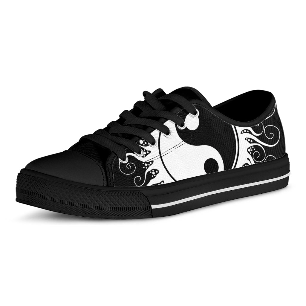 Black And White Yin Yang Sun Print Black Low Top Shoes