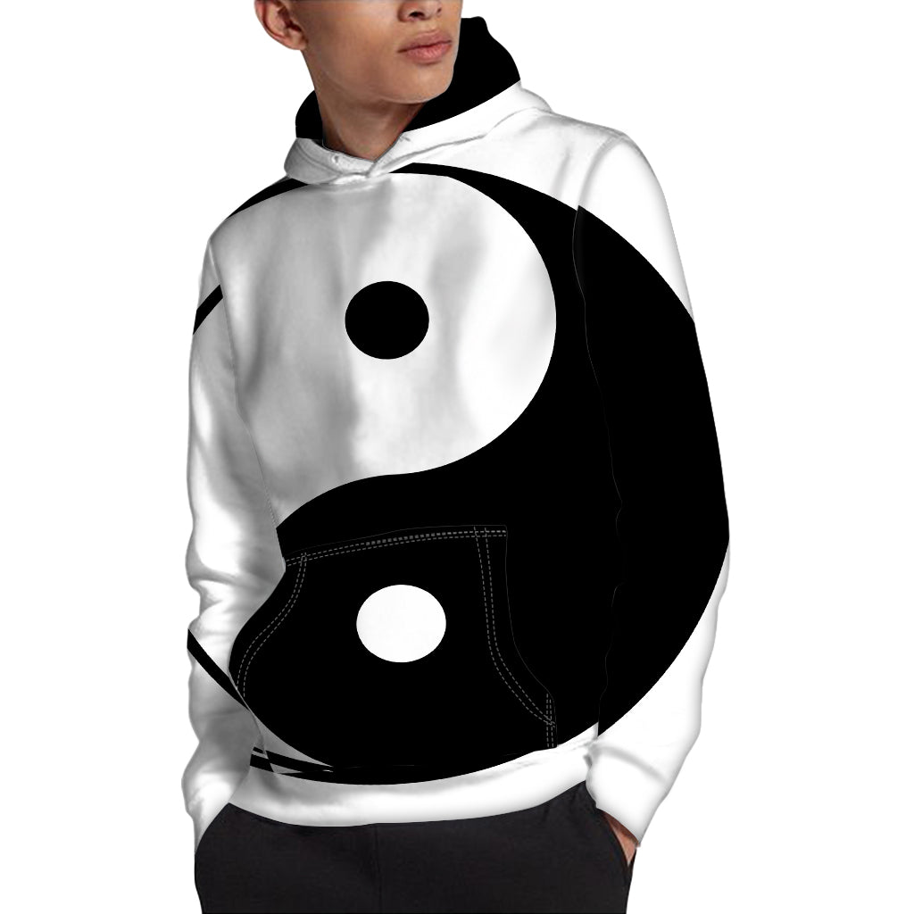 Black And White Yin Yang Symbol Print Pullover Hoodie