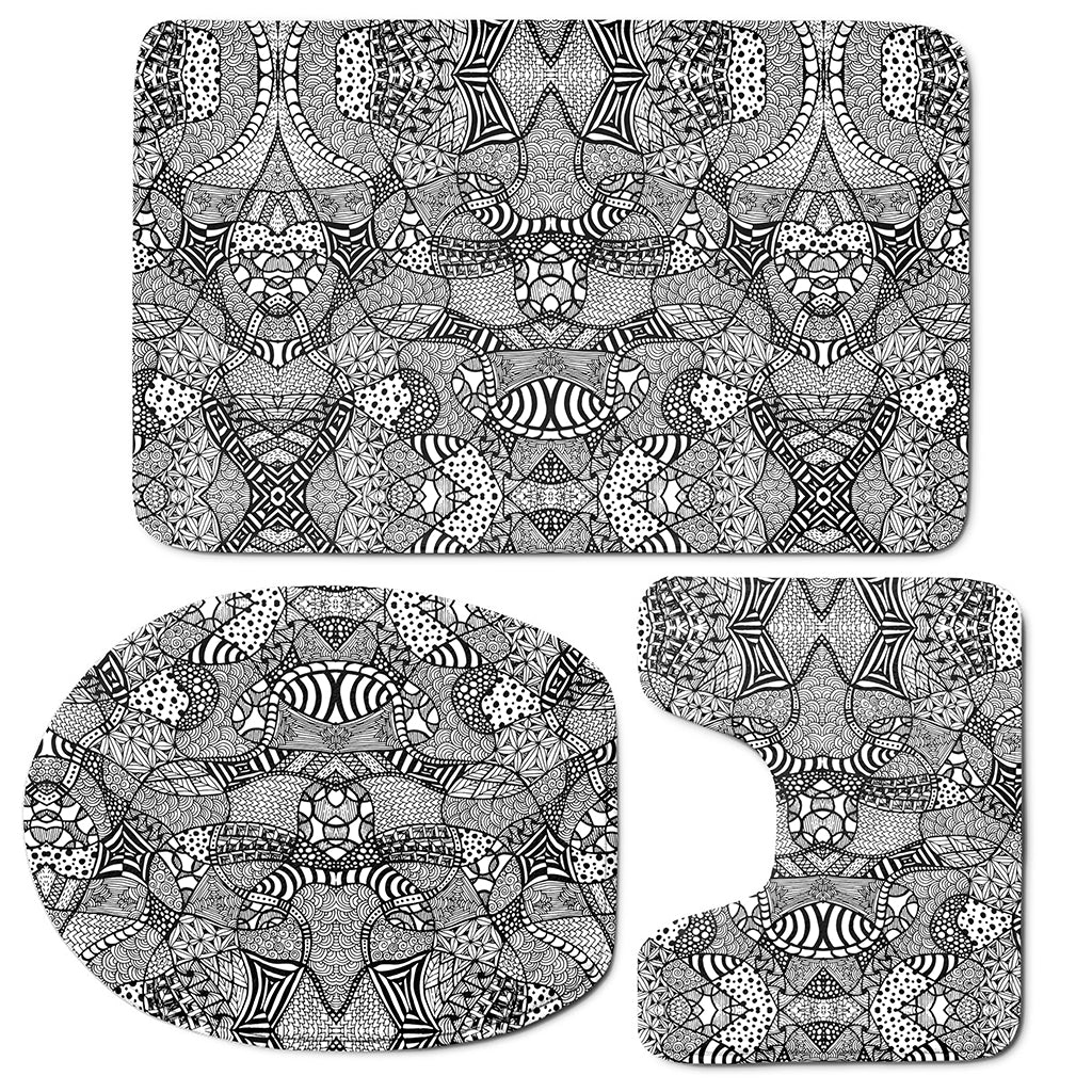 Black And White Zentangle Pattern Print 3 Piece Bath Mat Set