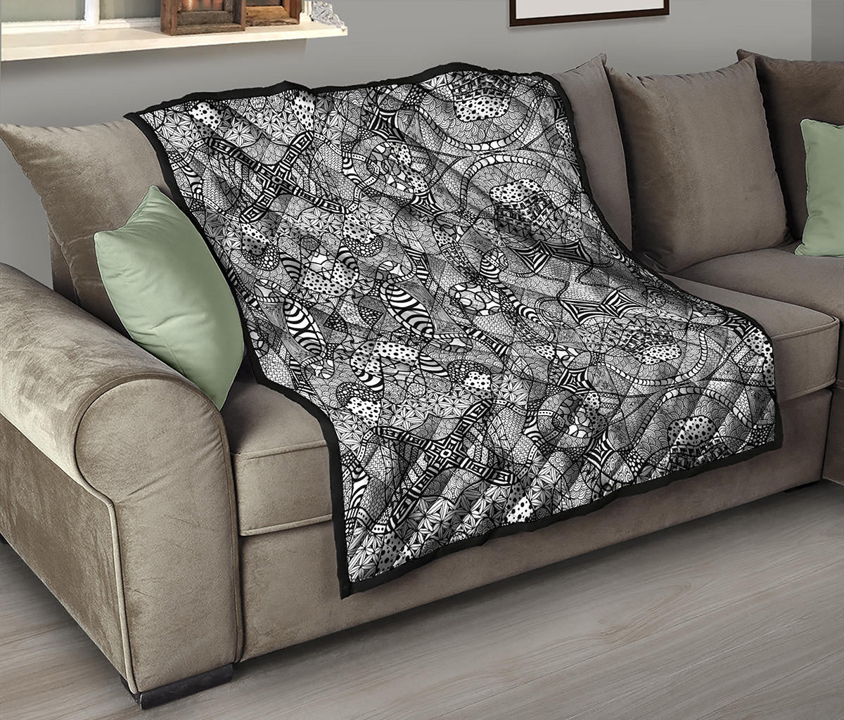 Black And White Zentangle Pattern Print Quilt