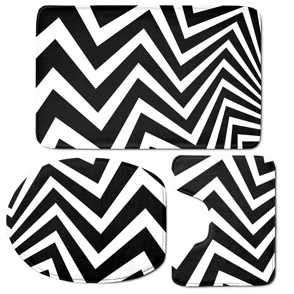 Black And White Zigzag Dazzle Print 3 Piece Bath Mat Set
