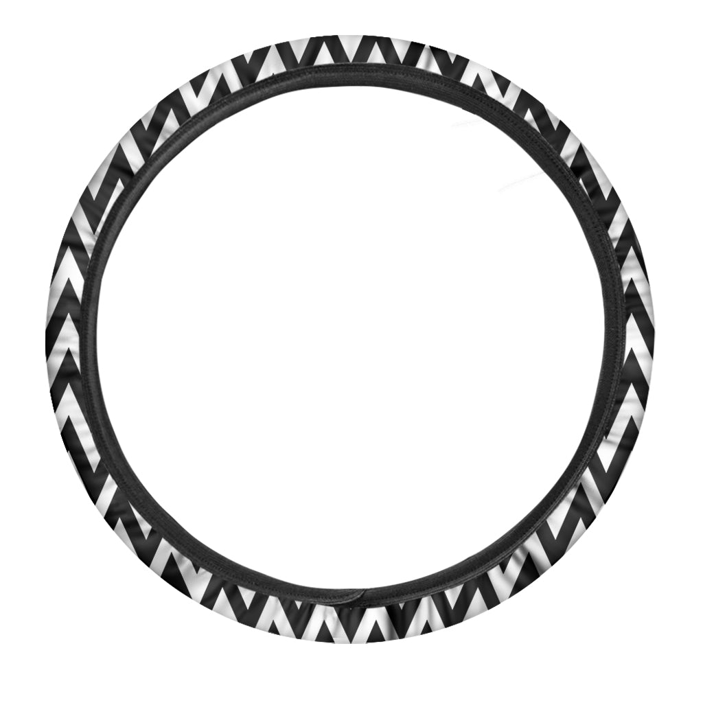 Black And White Zigzag Pattern Print Car Steering Wheel Cover