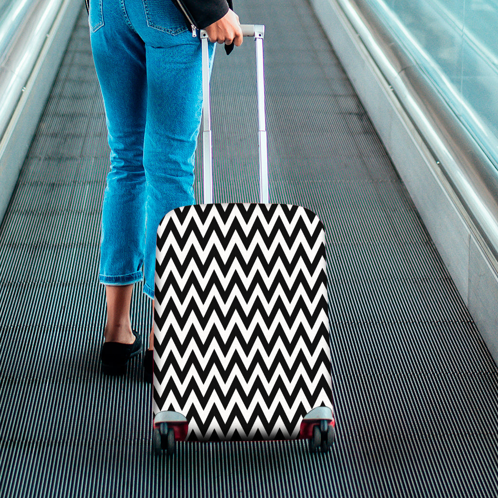 Black And White Zigzag Pattern Print Luggage Cover