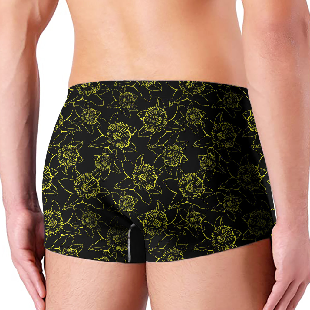 Black And Yellow Daffodil Pattern Print Men's Boxer Briefs