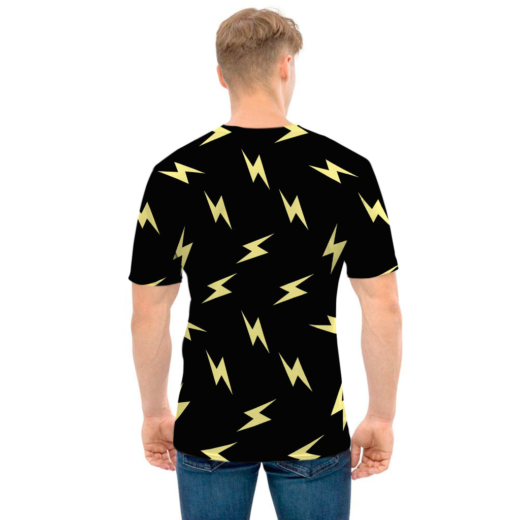 Black And Yellow Lightning Pattern Print Men's T-Shirt