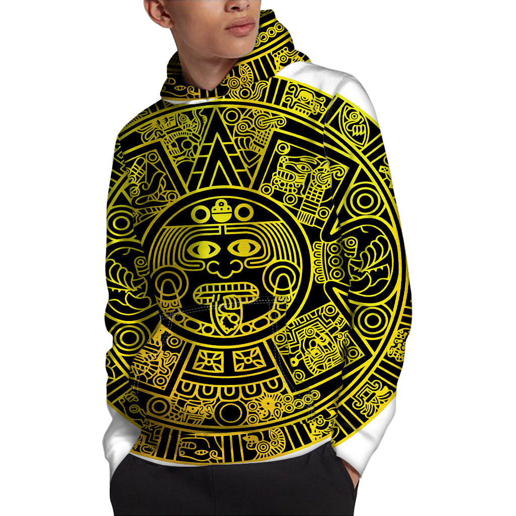 Black And Yellow Maya Calendar Print Pullover Hoodie