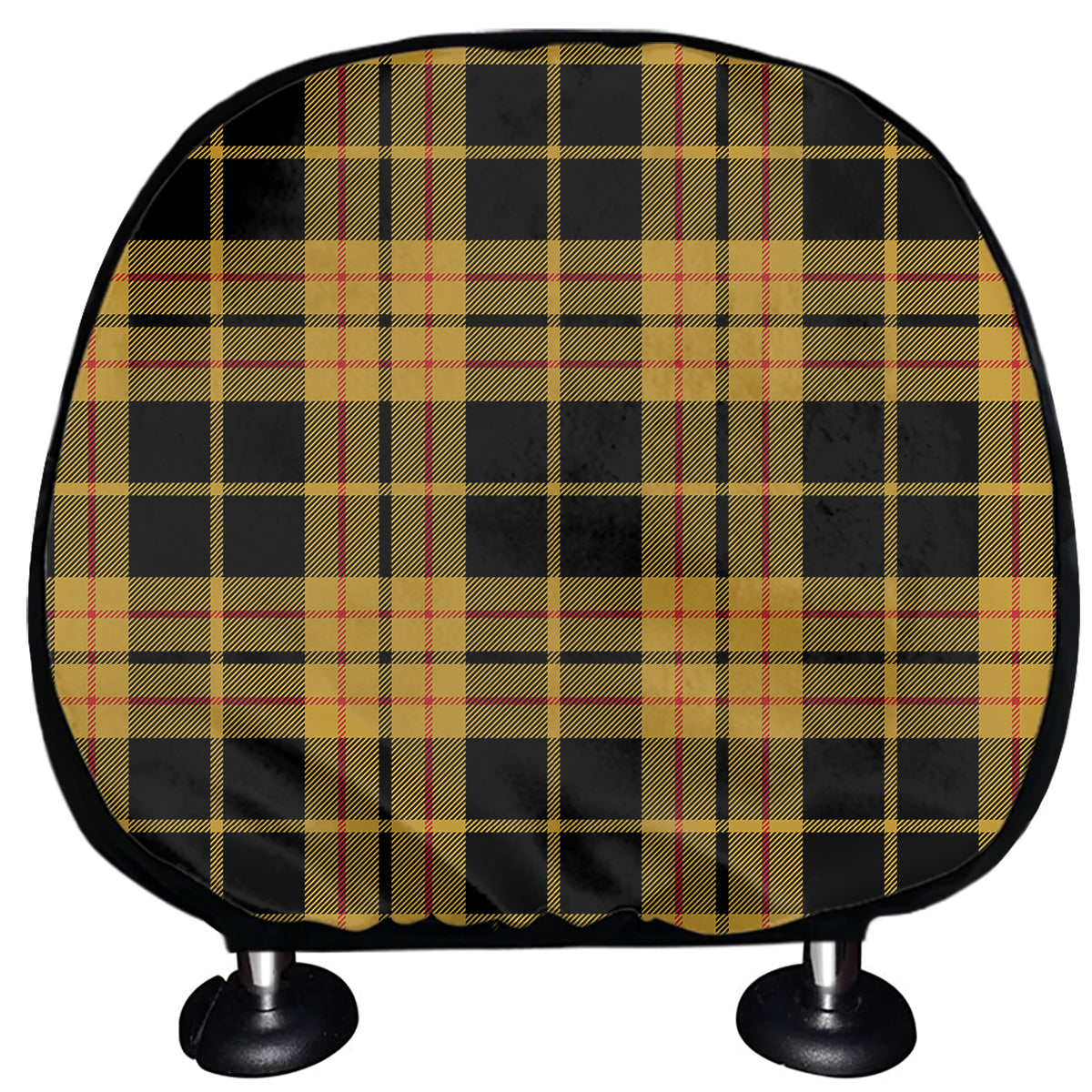 Black And Yellow Tartan Pattern Print Car Headrest Covers