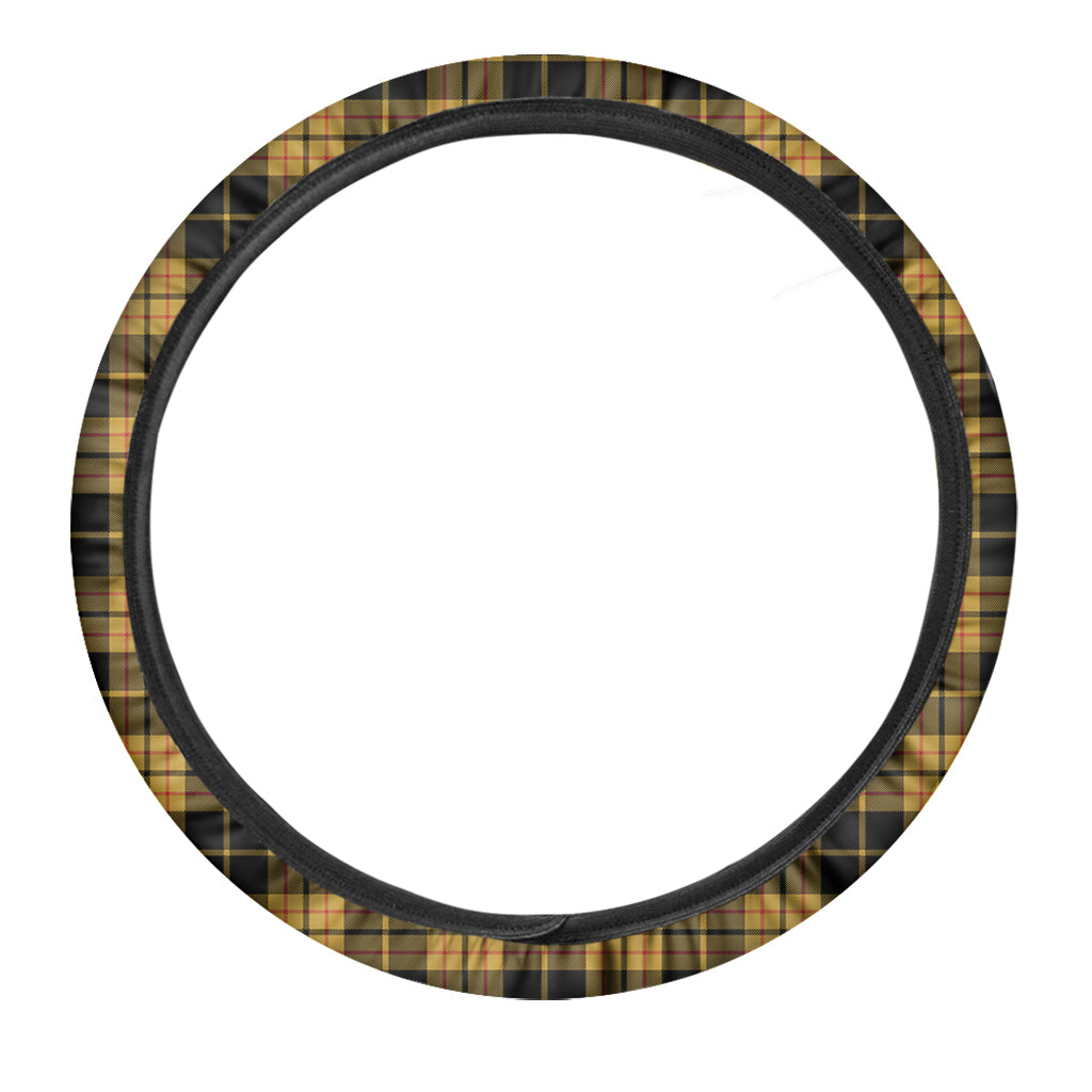 Black And Yellow Tartan Pattern Print Car Steering Wheel Cover