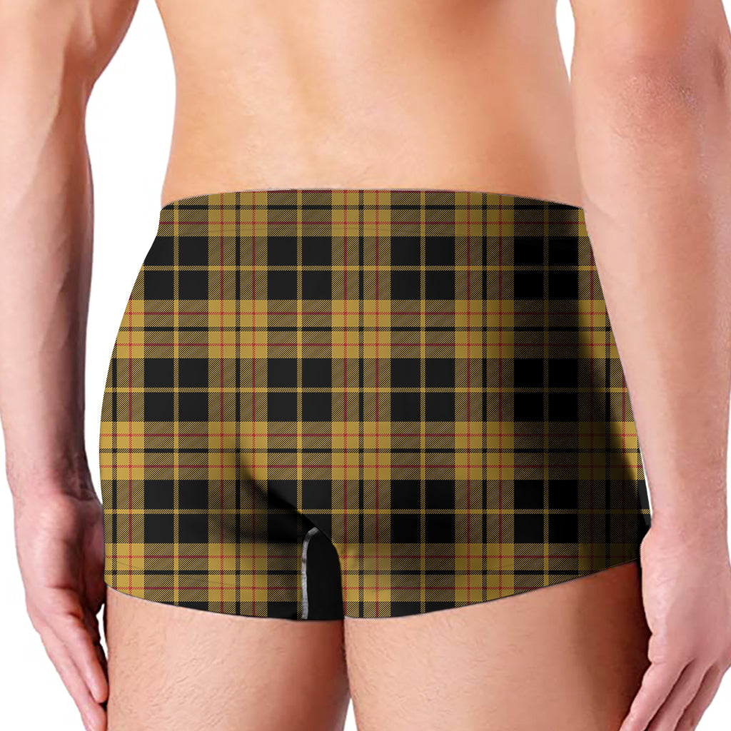 Black And Yellow Tartan Pattern Print Men's Boxer Briefs
