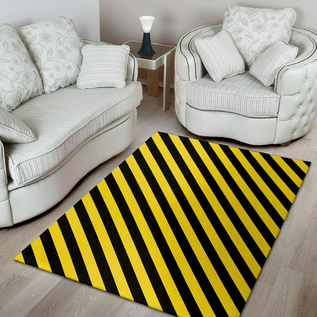 Black And Yellow Warning Striped Print Area Rug
