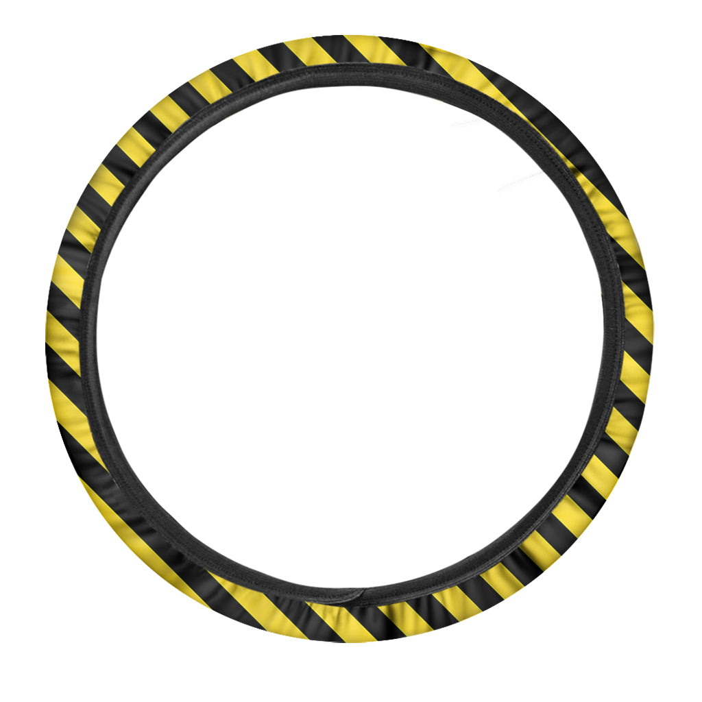 Black And Yellow Warning Striped Print Car Steering Wheel Cover