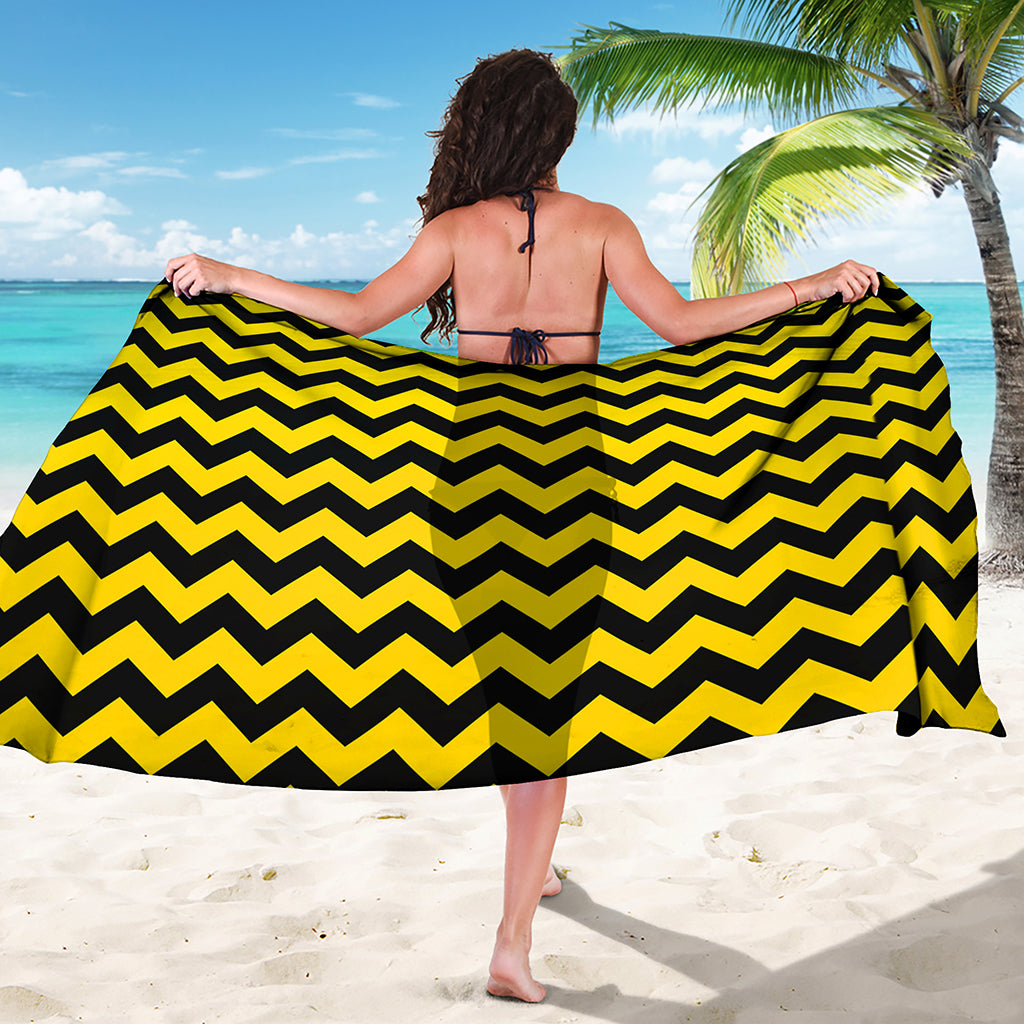 Black And Yellow Zigzag Pattern Print Beach Sarong Wrap