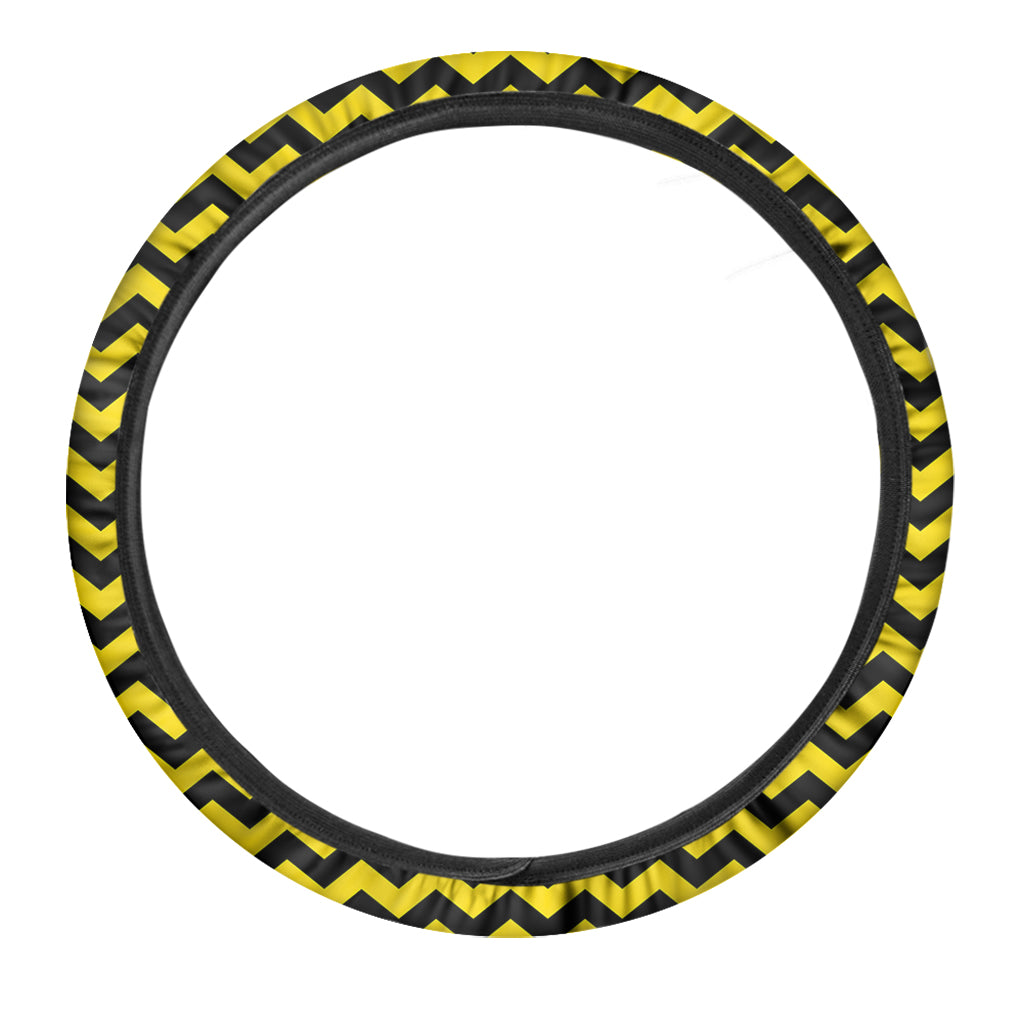 Black And Yellow Zigzag Pattern Print Car Steering Wheel Cover