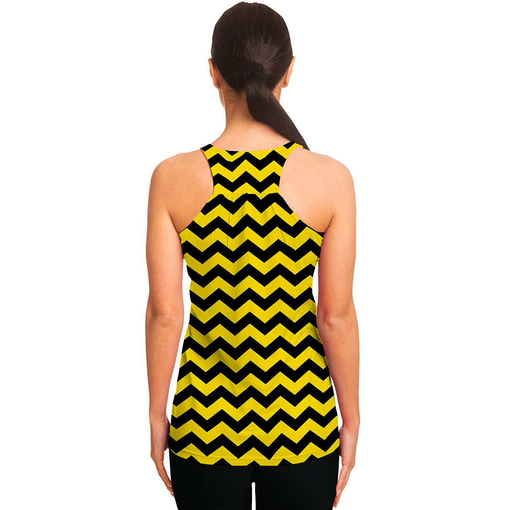 Black And Yellow Zigzag Pattern Print Women's Racerback Tank Top