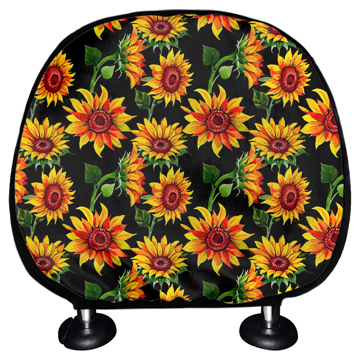 Black Autumn Sunflower Pattern Print Car Headrest Covers