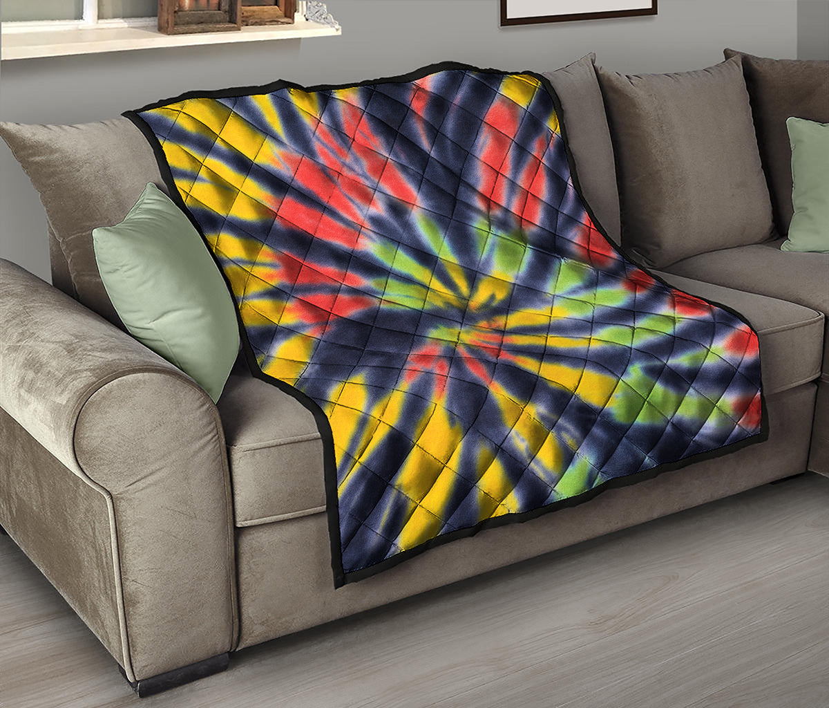 Black Backed Spiral Tie Dye Print Quilt