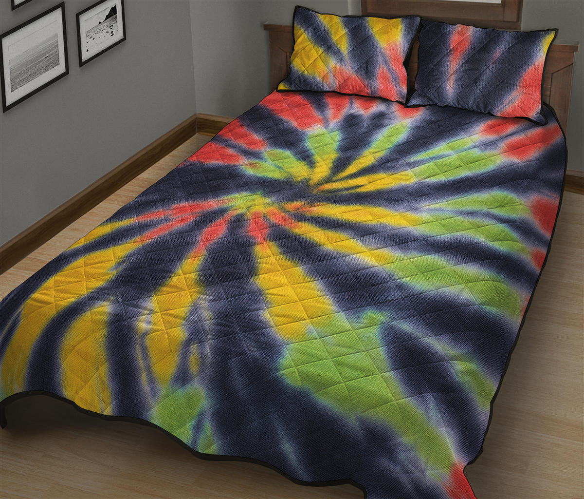 Black Backed Spiral Tie Dye Print Quilt Bed Set