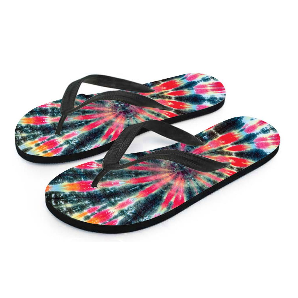 Black Backed Tie Dye Print Flip Flops