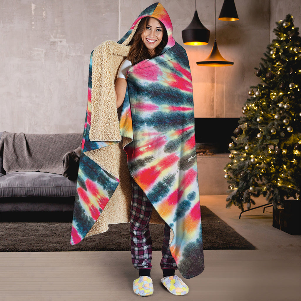 Black Backed Tie Dye Print Hooded Blanket