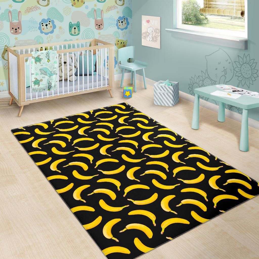 Black Banana Pattern Print Area Rug GearFrost