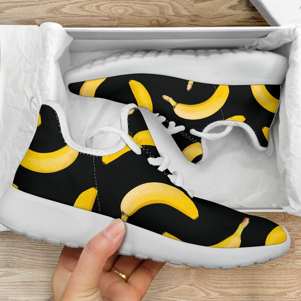 Black Banana Pattern Print Mesh Knit Shoes GearFrost