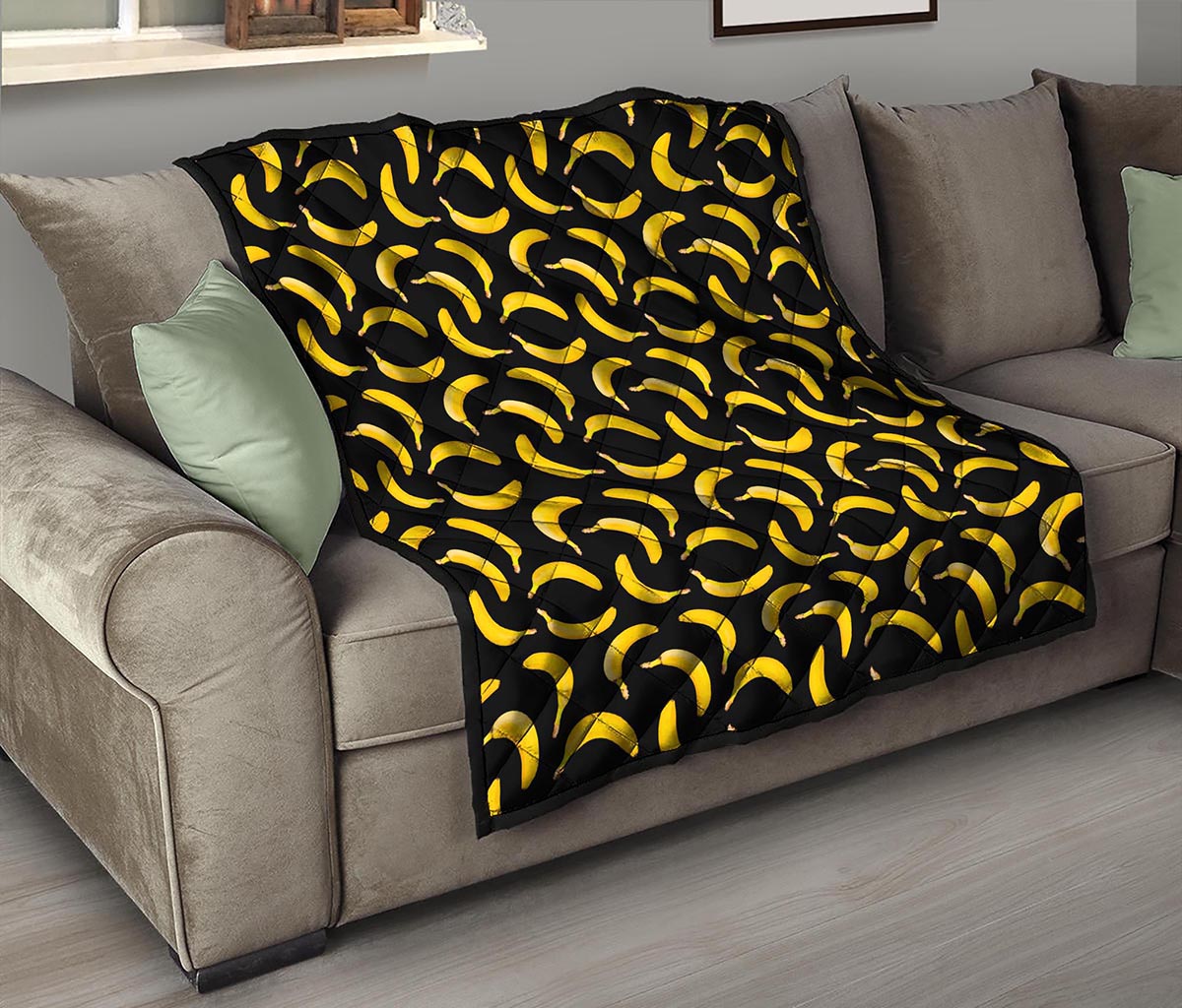 Black Banana Pattern Print Quilt