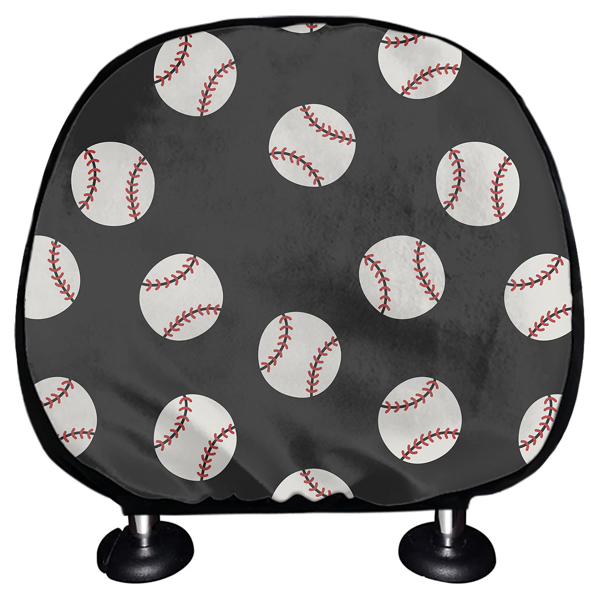 Black Baseball Pattern Print Car Headrest Covers