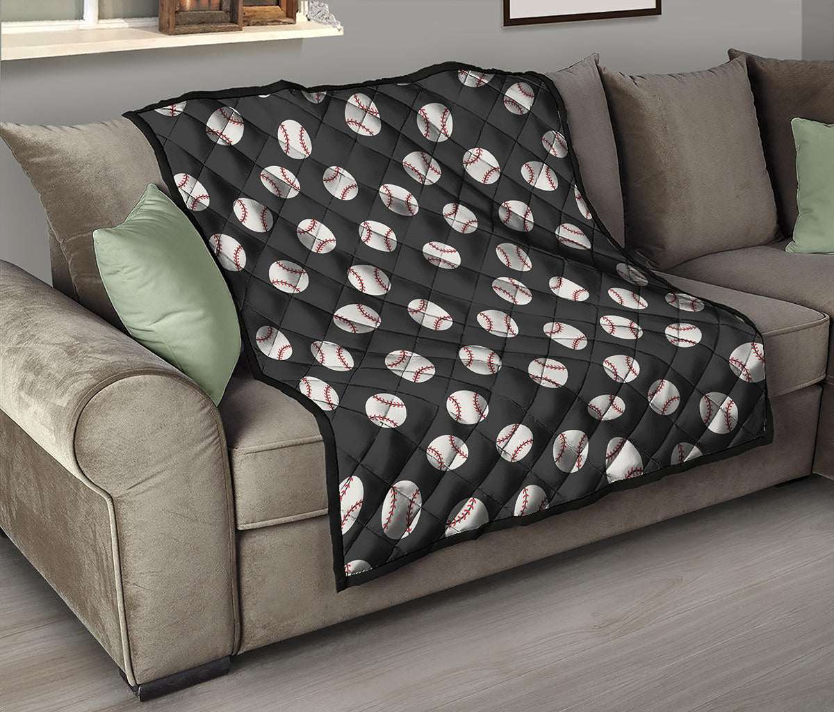 Black Baseball Pattern Print Quilt