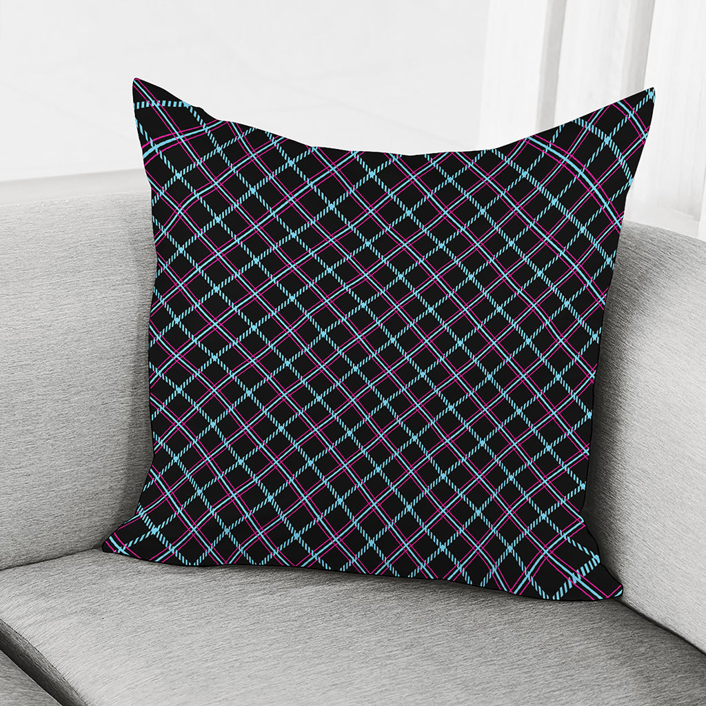 Black Blue And Pink Tartan Pattern Print Pillow Cover