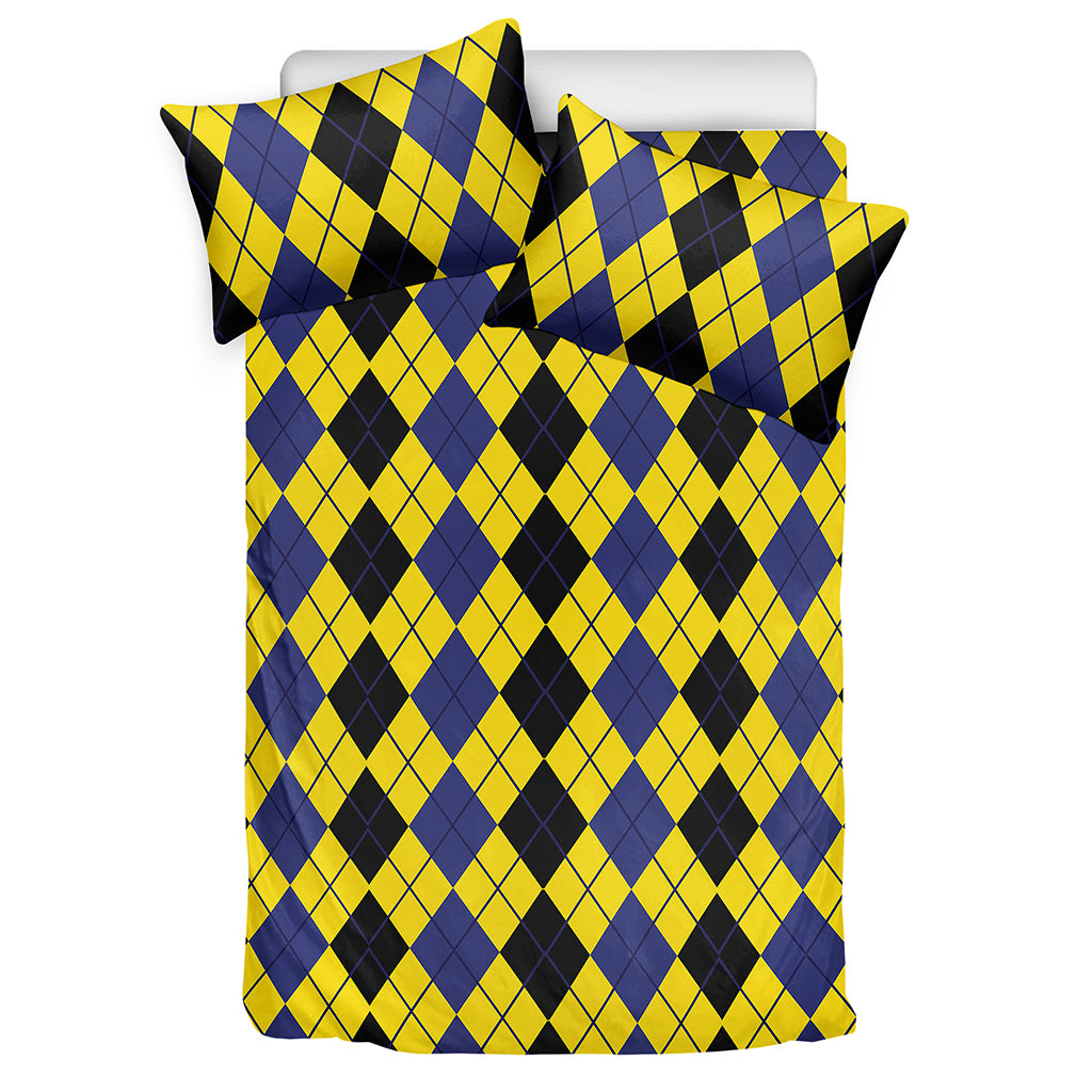 Black Blue And Yellow Argyle Print Duvet Cover Bedding Set