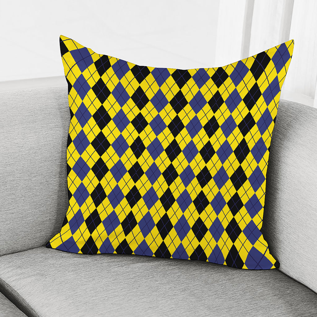 Black Blue And Yellow Argyle Print Pillow Cover