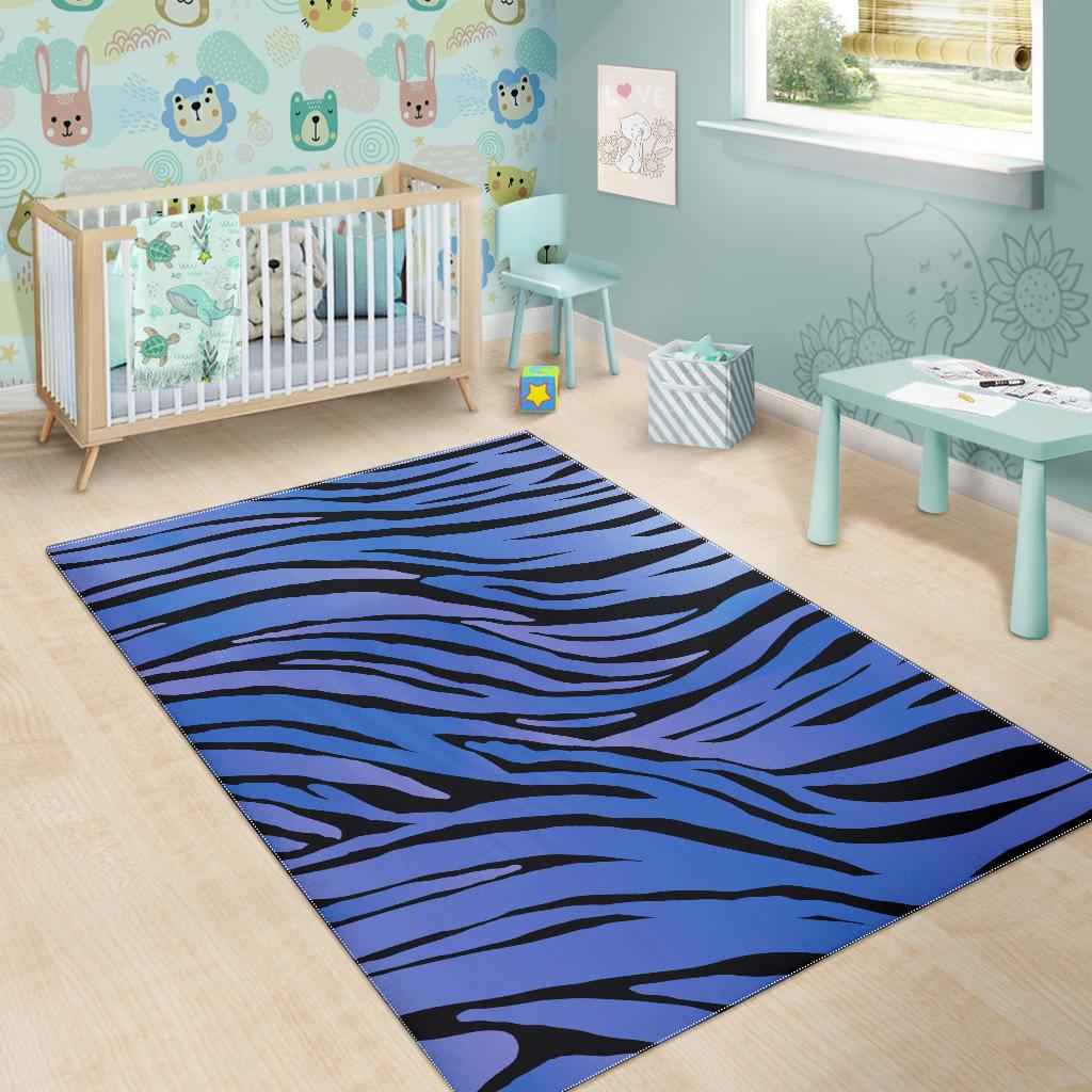Black Blue Zebra Pattern Print Area Rug GearFrost