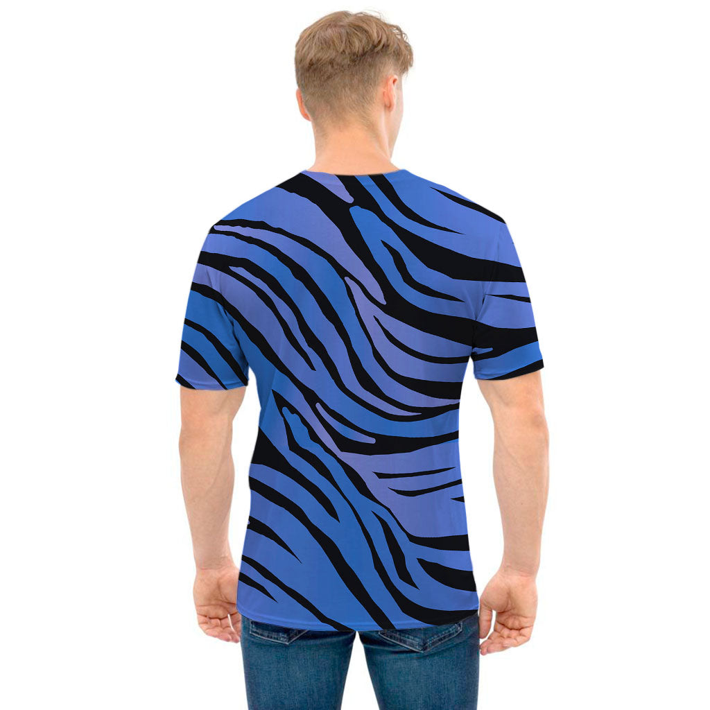Black Blue Zebra Pattern Print Men's T-Shirt