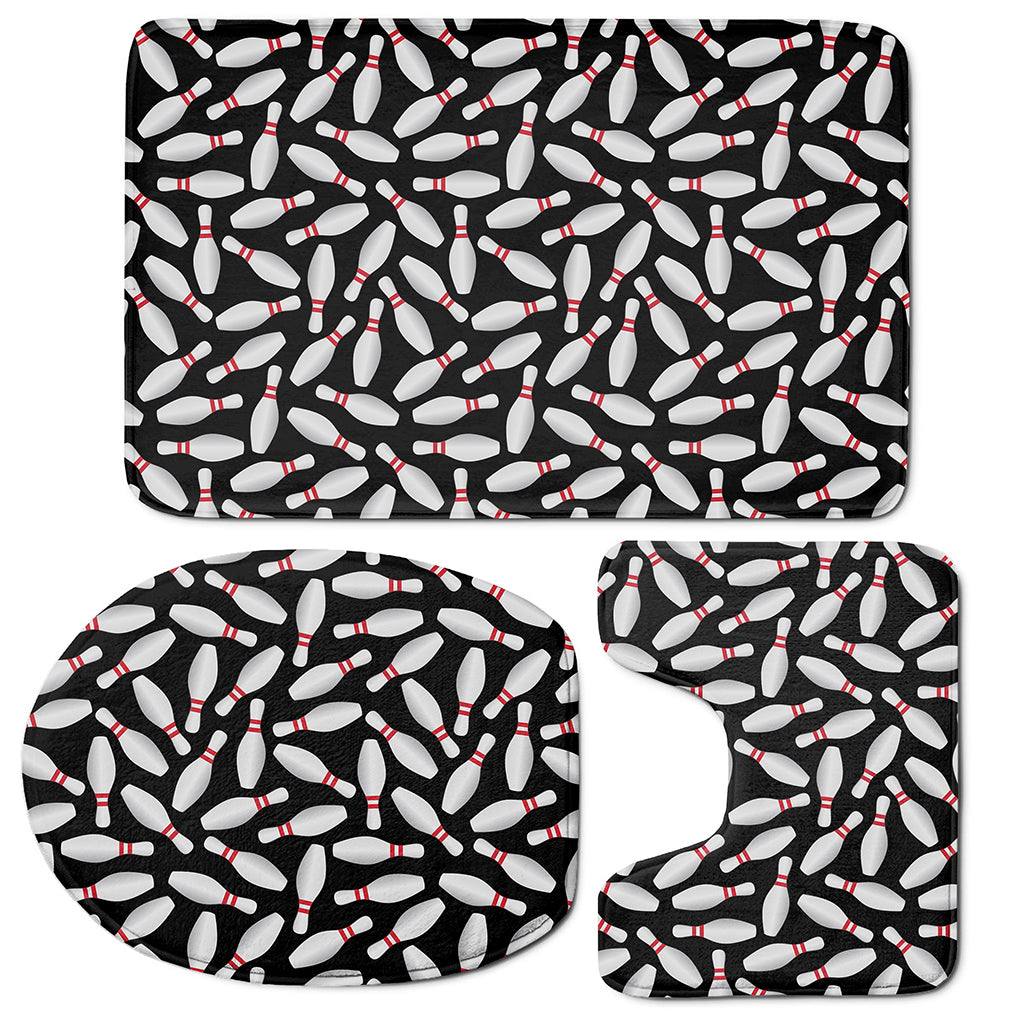 Black Bowling Pins Pattern Print 3 Piece Bath Mat Set